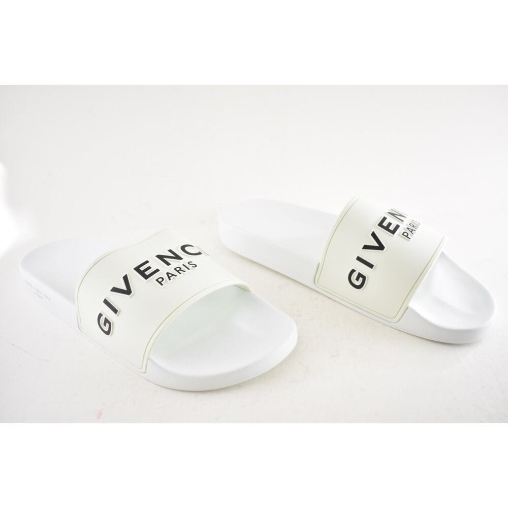 Givenchy Mens Pool Flat White Black Logo Rubber Beach Sandal Slide Slip On 45 12 - Picture 7 of 16